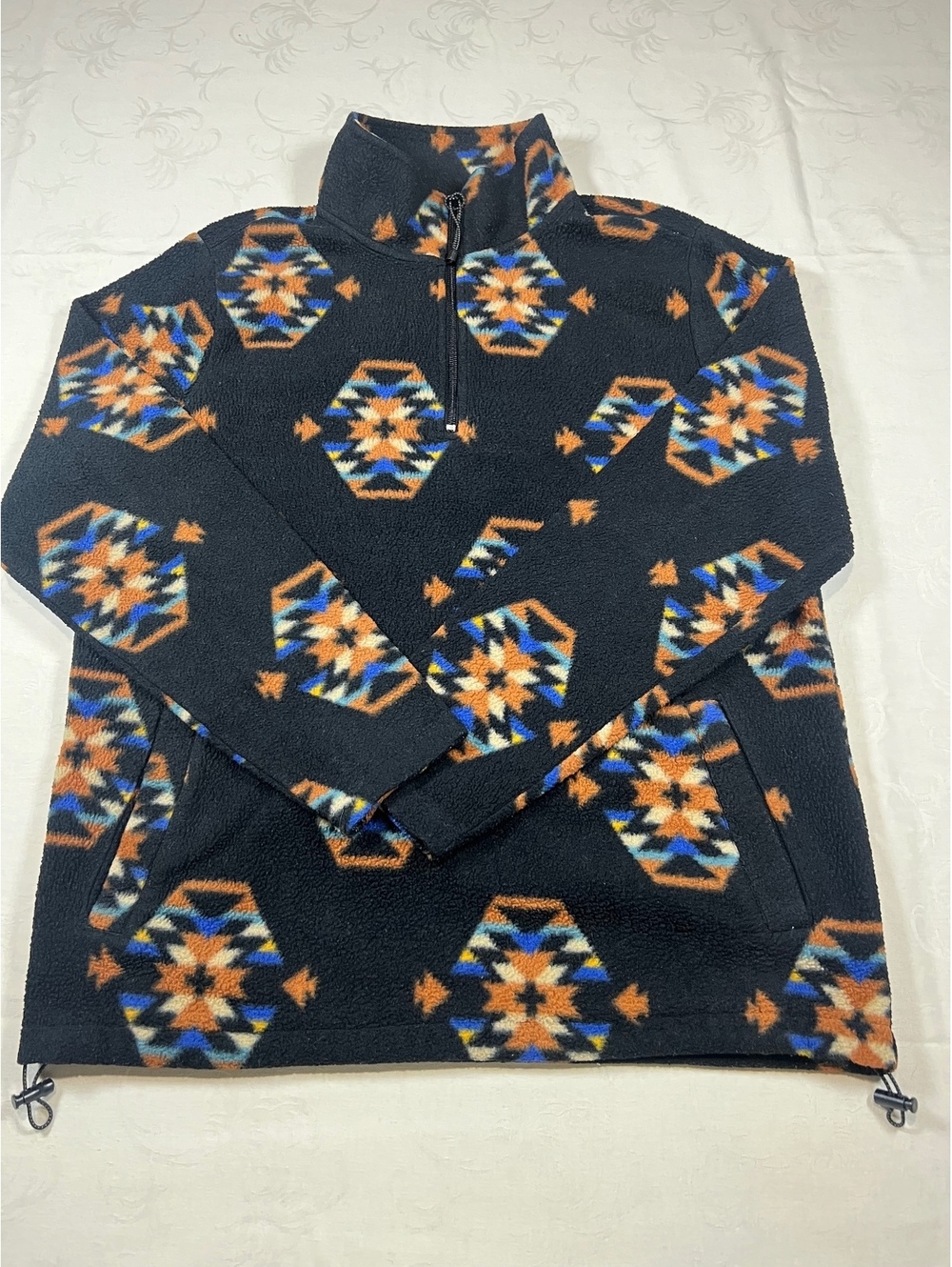 PacSun 1/4 Zip Fleece Black Jacket Aztec Southwest Print Size Medium